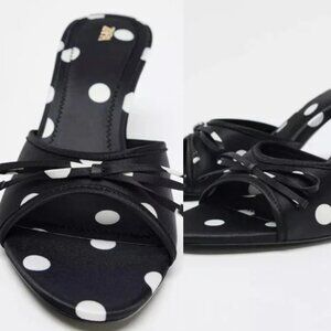 Zara Black and White Polka Dot Kitten Heels